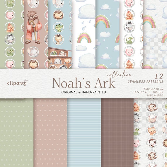 Noah's Ark Pattern, Cute Animals Scrapbook Papers