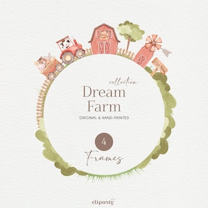 Baby Farm Animals Watercolor Frame, Clipart for commercial use, Farm theme birthday, Farm invitation design, Nursery farm decoration
