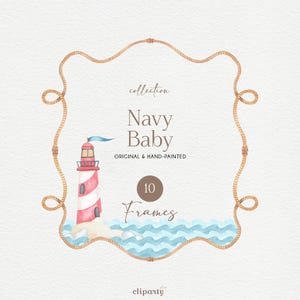 Sailor Watercolor Frame, Nautical PNG wreaths for invitation design, baby birthday, Nursery decoration, Navy baby shower, PNG