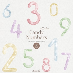 Watercolor Numbers Clipart, PNG Numbers, Monthly milestone, baby monthiversary, Craft supplies, Candy colors, Commercial use
