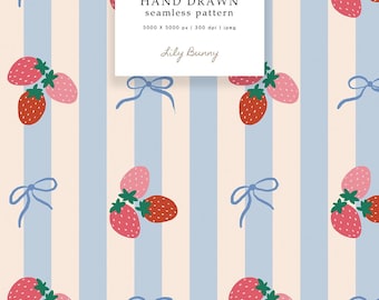 Seamless Strawberry Pattern, Whimsical Hand-painted Digital Paper, Cottagecore Repeated Design, Digital Download, Commercial Use - P001