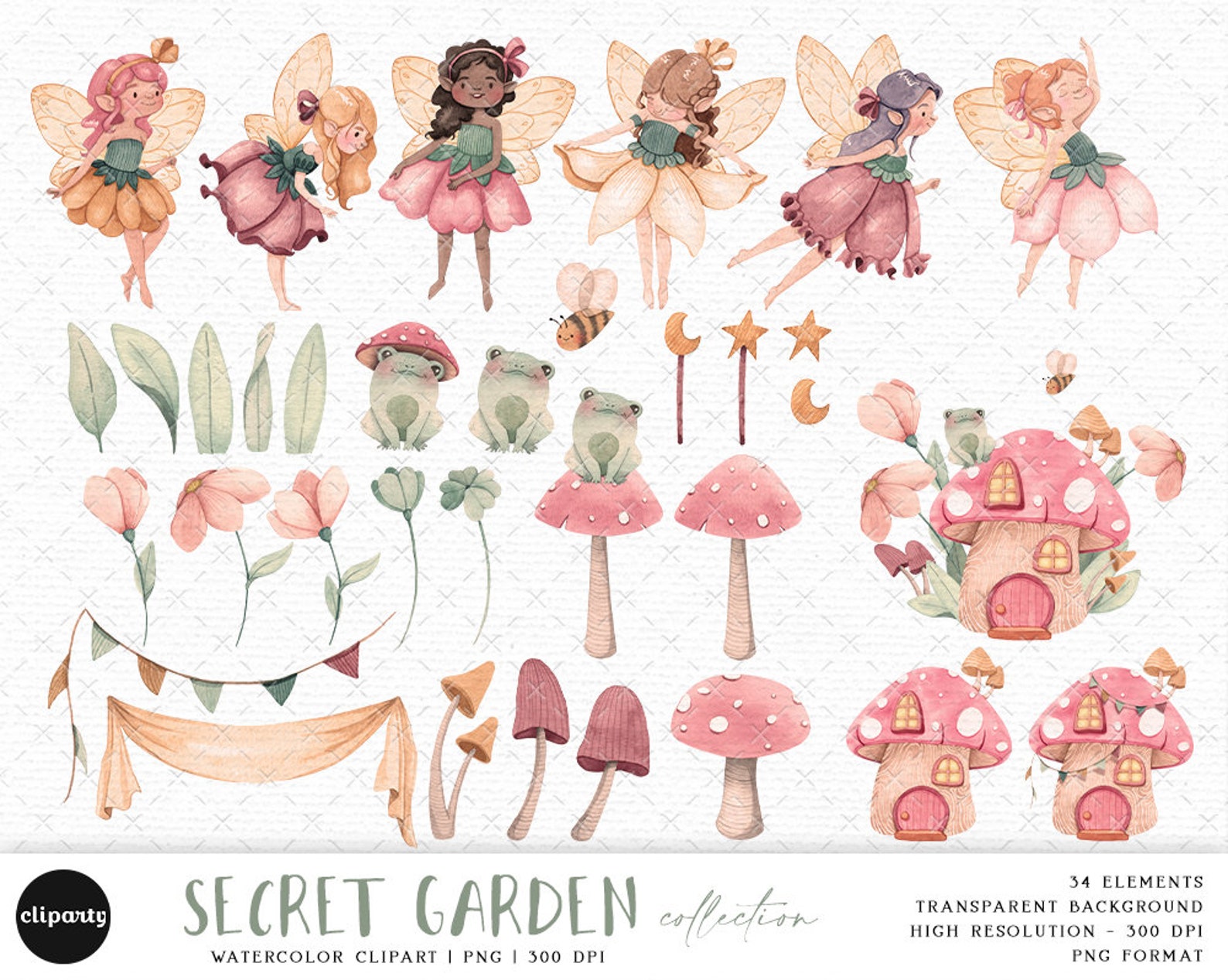 Garden Fairy Watercolor Clipart Enchanted Forest Magical - Etsy