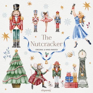 Nutcracker Clipart, Watercolor Christmas Bundle clip art PNG, Ballerina digital download, Kids Christmas Eve, Fairy Tale PNG, Xmas Graphics
