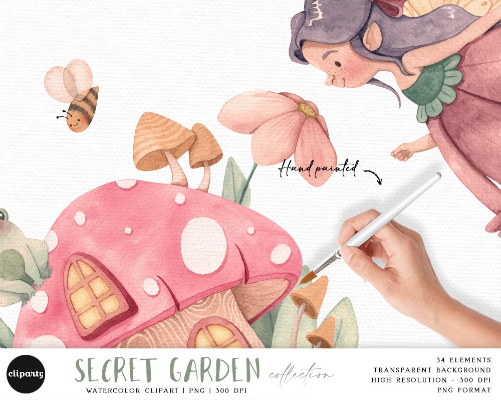 Garden Fairy Watercolor Clipart Enchanted Forest Magical - Etsy