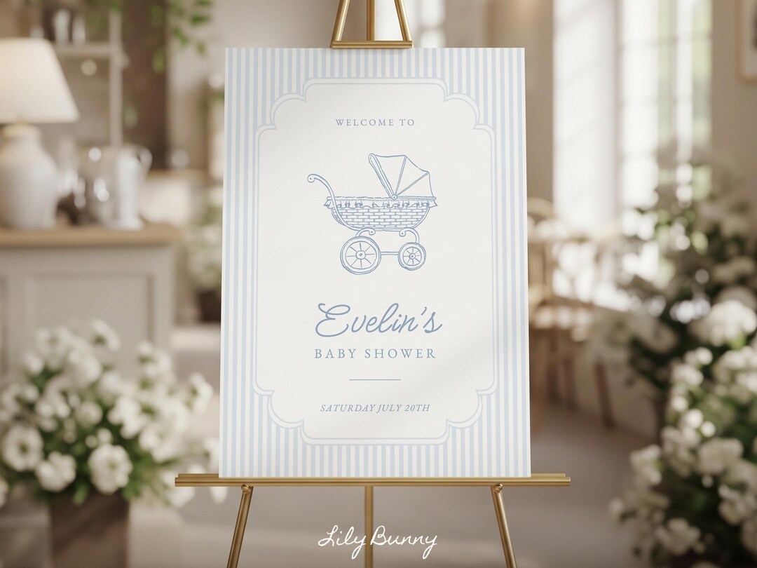 Blue Welcome Sign Template, Baby Shower Sign Printable, Canva Editable ...