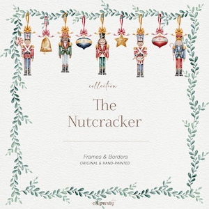 Nutcracker Clipart, Watercolor Frames PNG, Christmas Bundle clip art, Borders digital download, DIY Christmas Eve Card, Fairy Tale Graphics