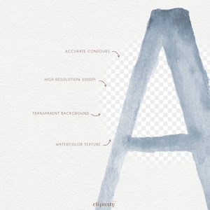May include: A watercolour letter A in a light blue colour with a textured, brushstroke effect. The letter is isolated on a transparent background.
