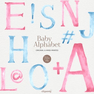 Watercolor Alphabet Clipart Pink Blue for Baby Shower, Letter clipart, Cute watercolor alphabet for Invitation design, Commercial use