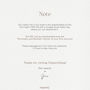 May include: Note: This clipart set is too large to be downloaded on Etsy. You'll get a PDF file with a Google Drive folder link, where you can download it. The PDF can be downloaded from the "Purchases and Reviews" section of your Etsy account. Please message me if you have any questions. I'll love to hear from you. Thanks for visiting ClipartyShop! Best regards, Gau