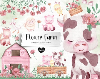 Farm Watercolor Clipart, Farm animals clipart, Farm theme birthday, Farm invitation design, Nursery farm decoration, Clipart commercial use