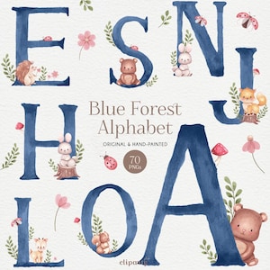 Woodland Alphabet Watercolor Clipart, Animal Letter clipart, Cute watercolor alphabet for Invitation design, Craft Supplies, Commercial use