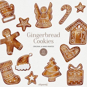 Gingerbread Clipart, Watercolor Christmas Bundle clip art PNG, Cookies digital download, Kids Christmas Eve, Gingerbread man, Xmas PNG
