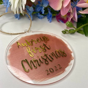 Babys First Christmas Personalised Decoration New Baby Bauble 2022 Hand-painted Custom First Christmas Tree Ornament Gold metallic