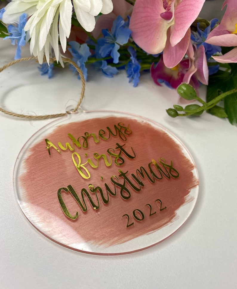 Babys First Christmas Personalised Decoration New Baby Bauble 2022 Hand-painted Custom First Christmas Tree Ornament Gold metallic