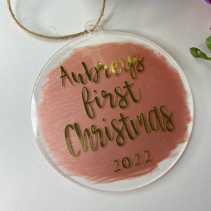 Babys First Christmas Personalised Decoration New Baby Bauble 2022 Hand-painted Custom First Christmas Tree Ornament image 1