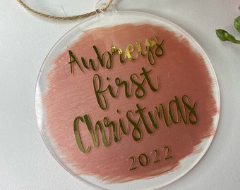 Baby’s First Christmas Personalised Decoration | New Baby Bauble 2022 | Hand-painted Custom First Christmas Tree Ornament