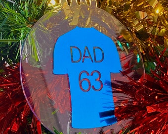 Personalised Football Shirt Christmas Decoration | Custom Name and Number Christmas Tree Ornament | Football Soccer Team Tree Decoration