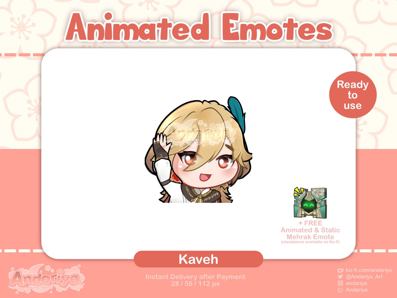 ANIMATED // Kaveh Genshin Impact Emote // 1x Twitch & Discord Etsy México