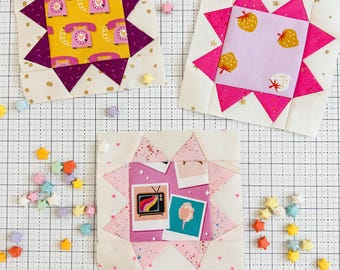 Bubble Stars FPP Quilt Block, PDF Pattern