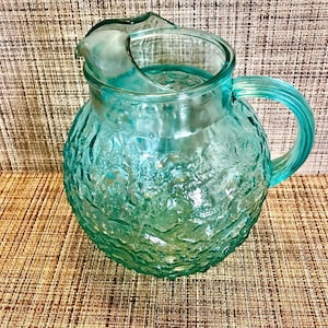 MCM Vintage anchor hocking aqua turquoise Milano glass pitcher 96 OZ