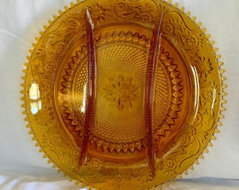 Indiana Glass Company Tiara Amber Divided Sandwich platter