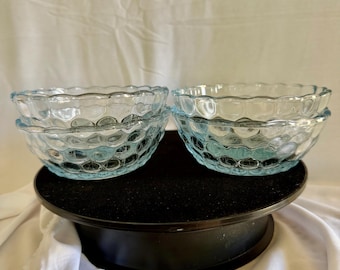 vintage Anchor Hocking "Bubble" pattern glass berry bowls in sapphire blue Set of 4