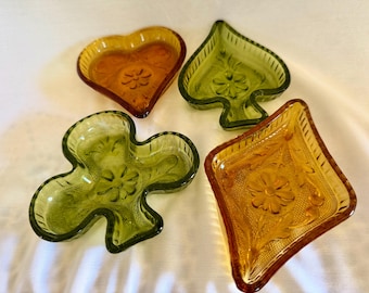 vintage Indiana Glass Co. Tiara Sandwich pattern card suit dishes Set of 4  (#1)
