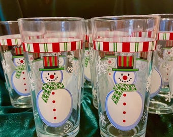 Vintage KIG Indonesia Christmas Snowman Tumbler Glasses  8 ct.