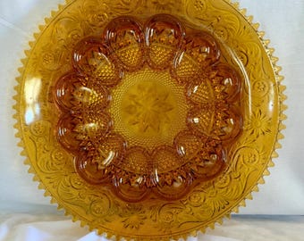 Vintage Indiana Glass Company Tiara Sandwich pattern amber deviled egg plate
