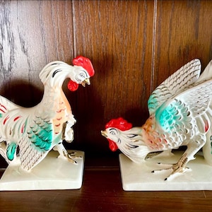 Vintage ceramic Gaming Rooster Figurines set of 2