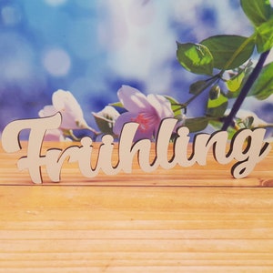 Schriftzug Frühling aus Holz weiß - optional mit Aufsteller - zur Frühlingszeit - Schild Holzschild
