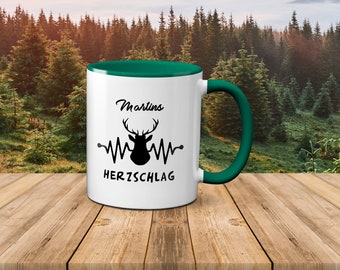 Tasse Jagd - Hirsch mit Herzschlag - personalisiert Wunschname