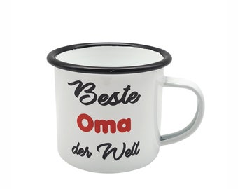 Tasse Beste der Welt - Beste Oma - Emaillebecher weiß - 2 Größen