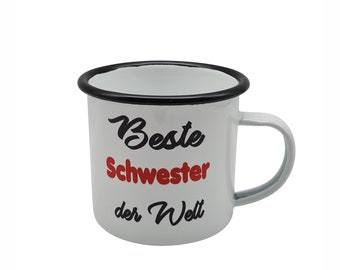 Tasse Beste der Welt - Beste Schwester - Emaillebecher weiß - 2 Größen