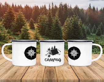 Camping Tasse - camping - Emaillebecher weiß - 2 Größen