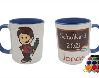 Tasse Schulanfang 2023 Wunschname - 8 Farben Jungen Schulkind Einschulung