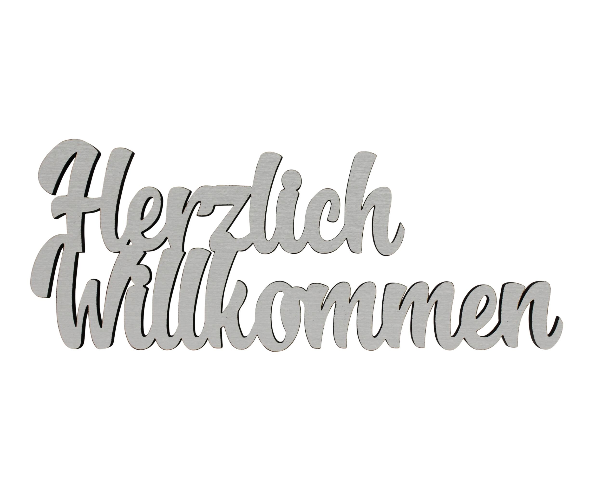 Schriftzug Herzlich Willkommen aus Holz in weiß optional mit Aufsteller