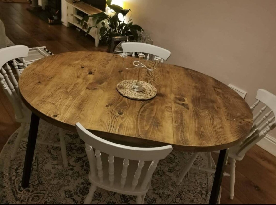 Oval Dining Table Extendable Rustic Industrial Chunky Etsy UK