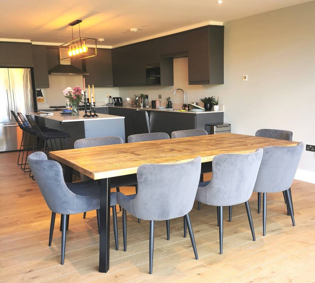 Rustic Industrial Dining Table, 2 / 45mm Solid Wood and Steel Legs