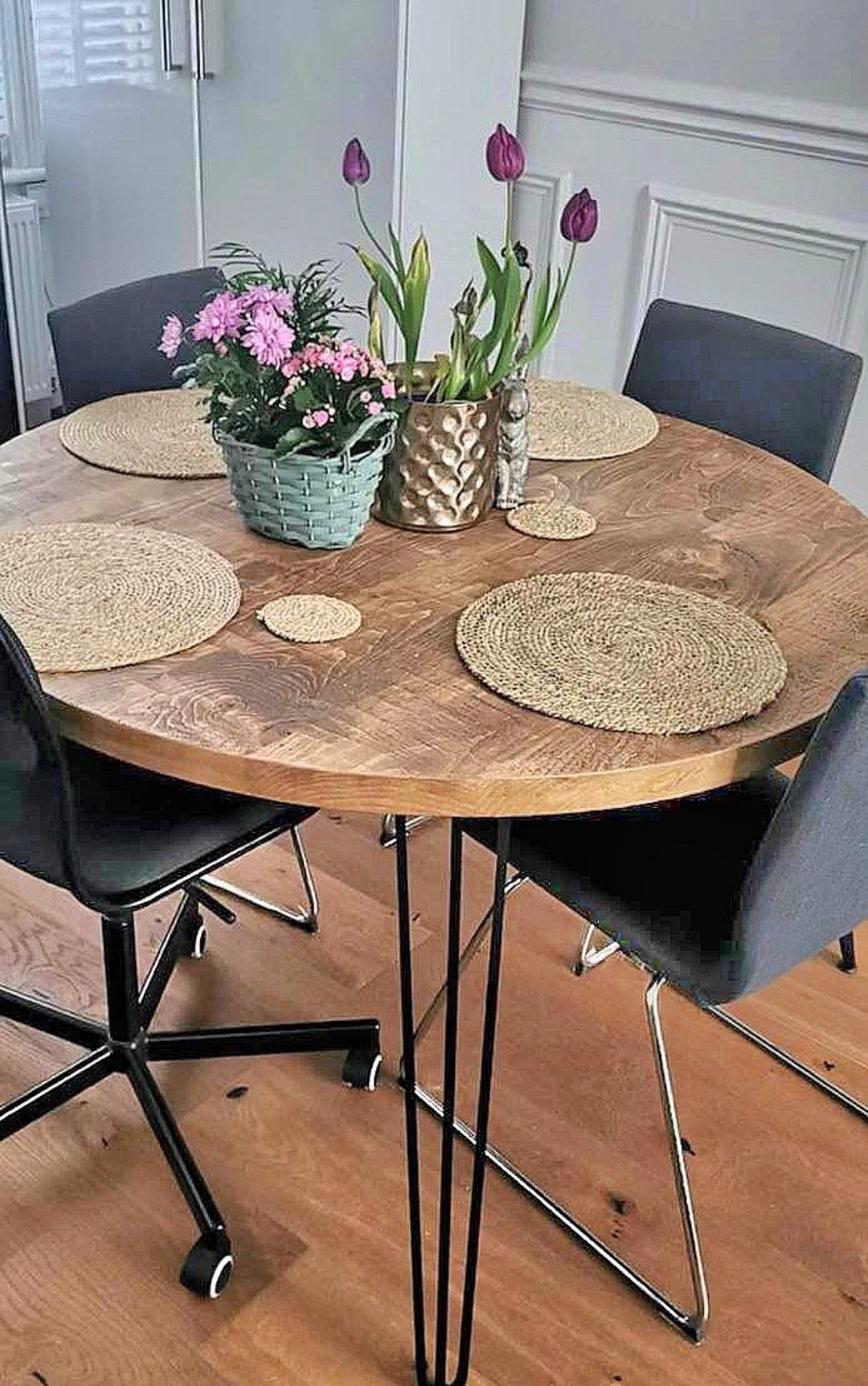 Mesa Redonda De Comedor Madera Dura Maciza 120cm Diámetro