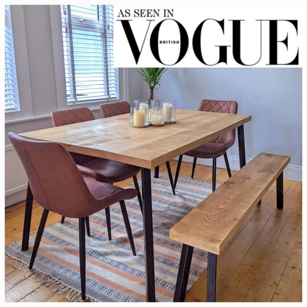 Extending rustic dining table as featured in Vogue 2023 stylish interiors. Handmade to order.