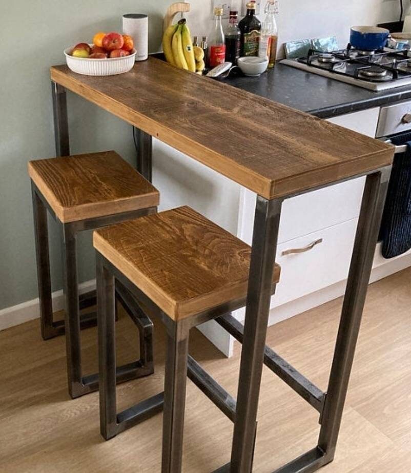 Rustic Industrial Breakfast Bar Kitchen Table Chunky Etsy UK