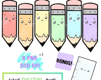 Cute Pencil Clip Art, Kawaii Pencil Clip Art, School Clip Art, School Supplies Clip Art