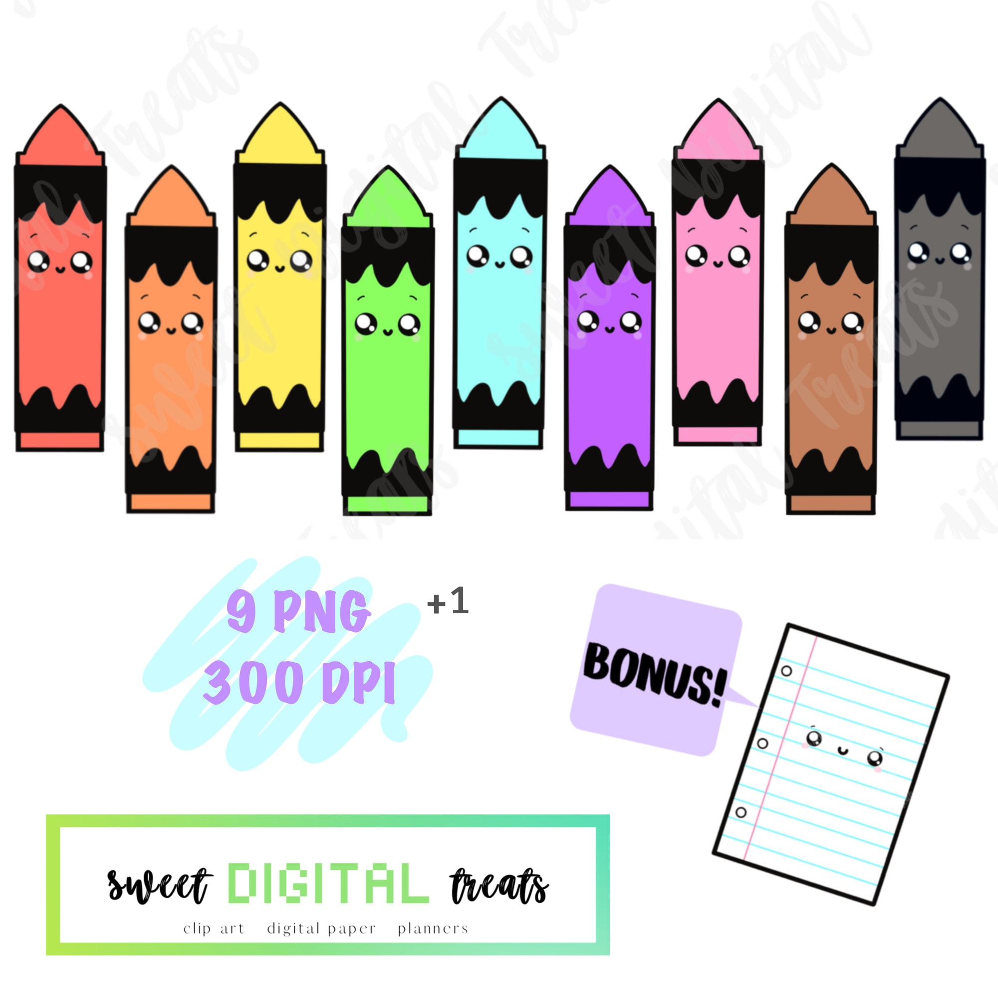 Cute Crayon Clip Art, Kawaii Crayon Clip Art, School Supply Clip Art