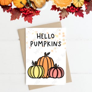 Hola calabazas imprimible otoño tarjeta de felicitación de otoño, 5x7 - DESCARGA DIGITAL