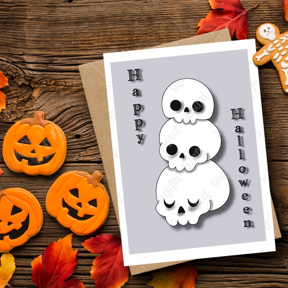 Skulls Halloween Printable Greeting Card 5x7 DIGITAL | Etsy