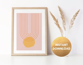 Abstract Boho Arch Print, Pink & Yellow, Modern Wall Art (Digital Download) – Pink and Yellow Printable, Minimalist Wall Decor