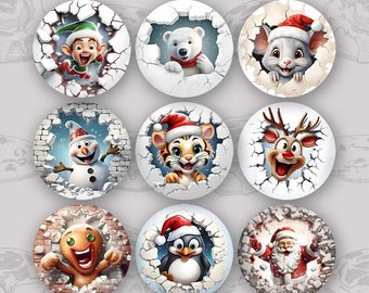 3D Christmas Busting Out Ornament Sublimation PNG Designs Instant Digital Download Christmas Round Ornament PNG Car Coaster Designs 9 Files