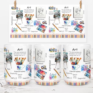Art 11oz And 15oz Collage Mug Wrap White Background Sublimation Design Mug PNG Instant Digital Download Mug Wrap PNG Artist Mug Wrap