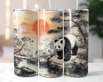 Envoltorio para vaso Panda Sunset: Diseño de sublimación sin costuras (23,5 x 21,8 cm)